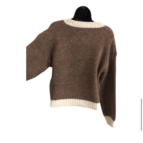 Luna Ivy brown teddy bear cream ribbed neckline long sleeve sweater size medium - Picture 7 of 10